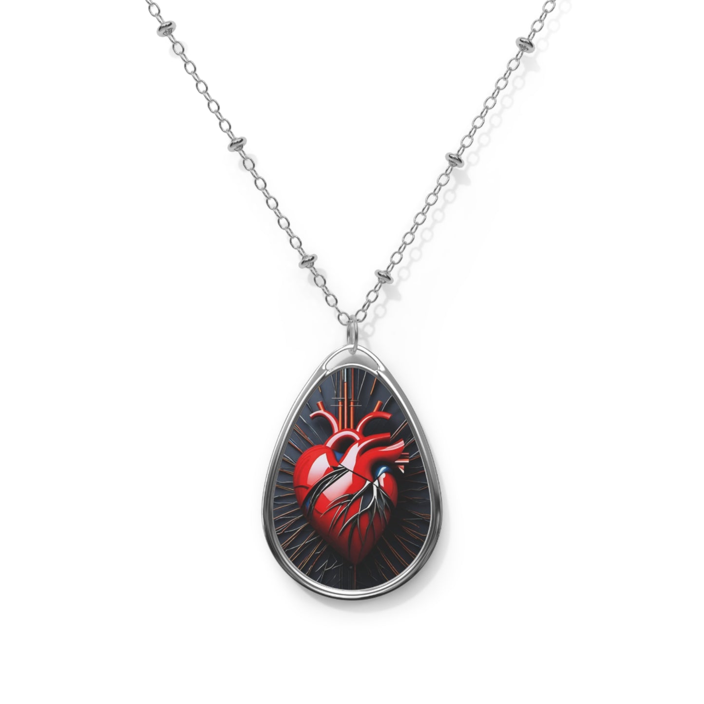 Heart of Steel Pendant Oval Necklace