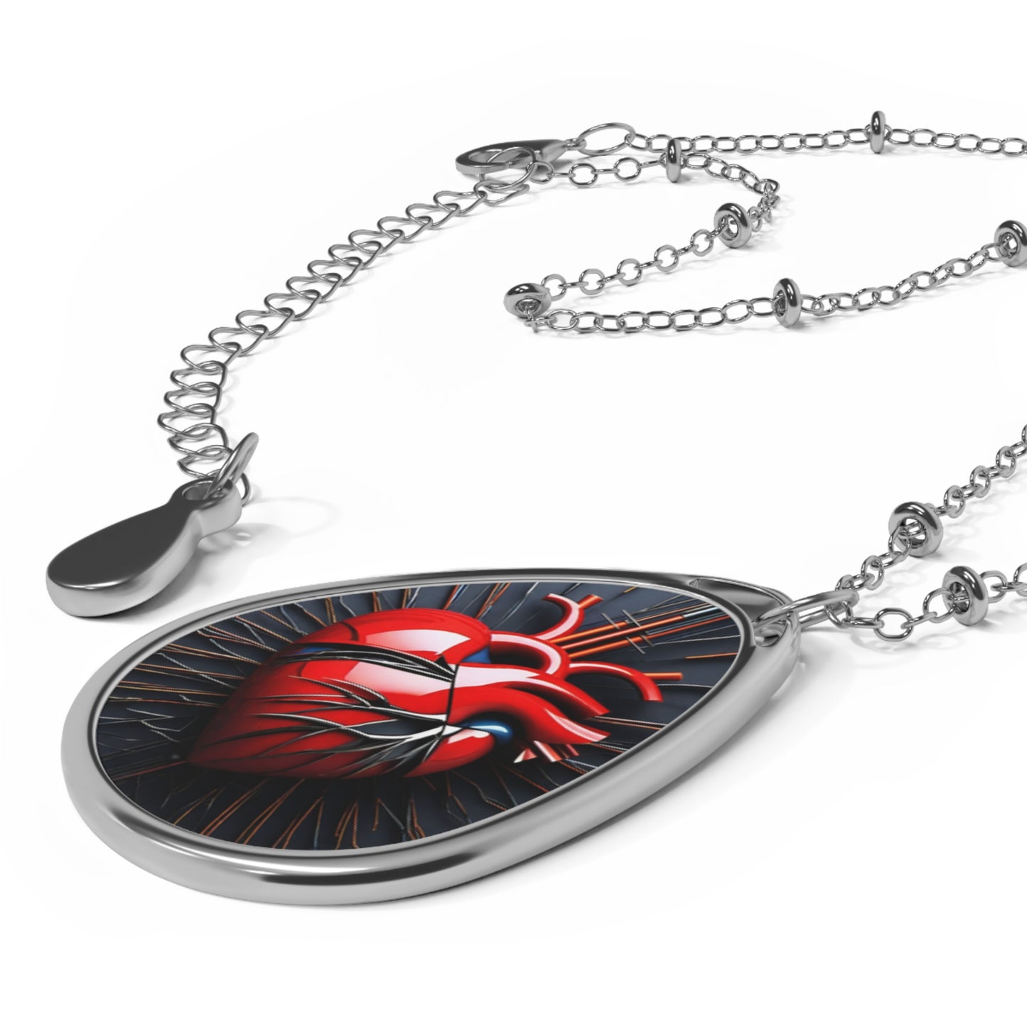 Heart of Steel Pendant Oval Necklace