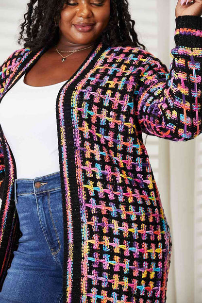 Multicolored Open Front Fringe Hem Cardigan