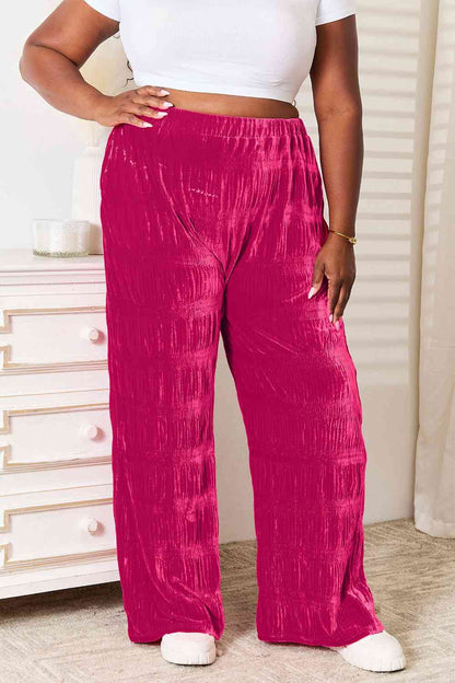 High Waist Tiered Shirring Velvet Wide Leg Pants