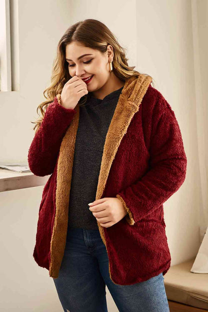 Plus Size Hooded Longline Teddy Jacket