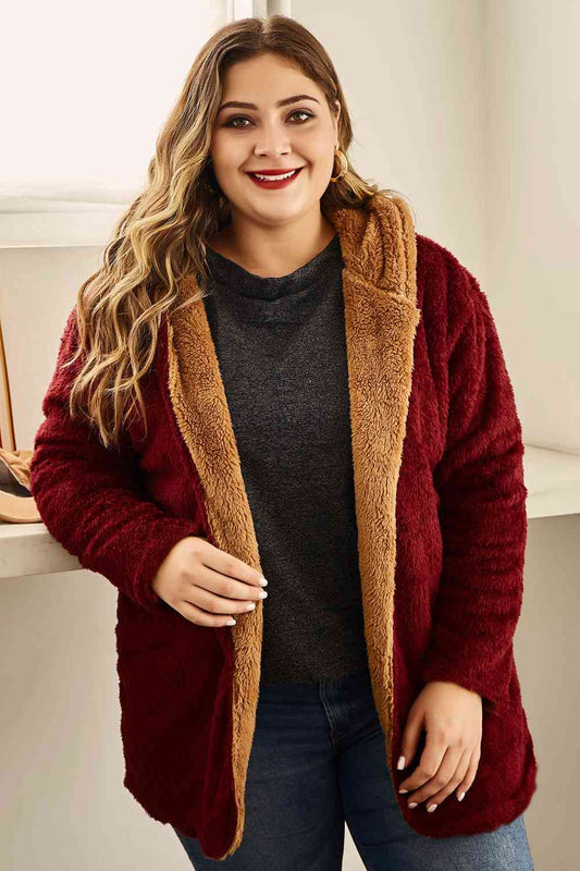 Plus Size Hooded Longline Teddy Jacket